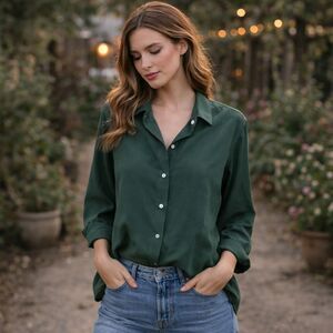 Abercrombie & Fitch 100% Silk Shirt Womens Sz L Evergreen 90s Country Clothes